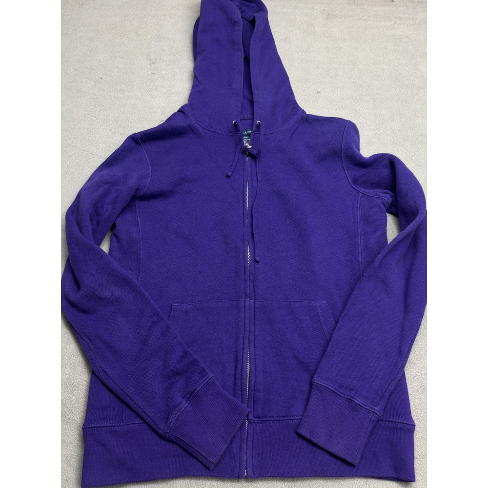 Ralph Lauren Purple Full Zip Hoodie Sweatshirt Womens Small Ribbed Side Panels
